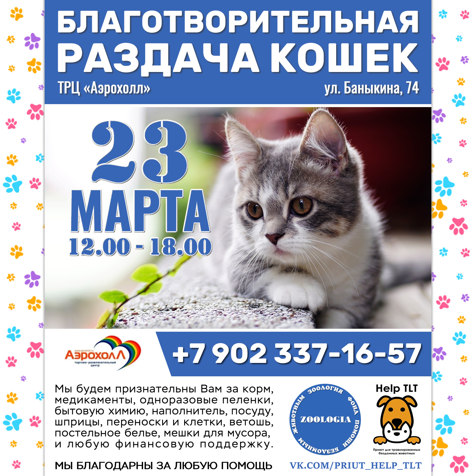 Благотворительная раздача кошек приюта "HELP TLT" в Тольятти